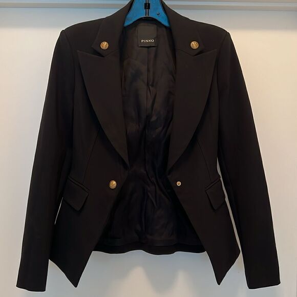 🖤 New - PINKO Scuba Gold Bronze Buttons Lightweight Stretchy Slim Blazer - Picture 2 of 5